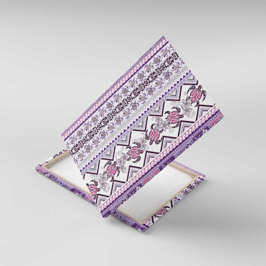 Hawaii Makahiki Turtle Canvas Wall Art Violet Tapa Pattern LT05 With Frame Violet - Polynesian Pride