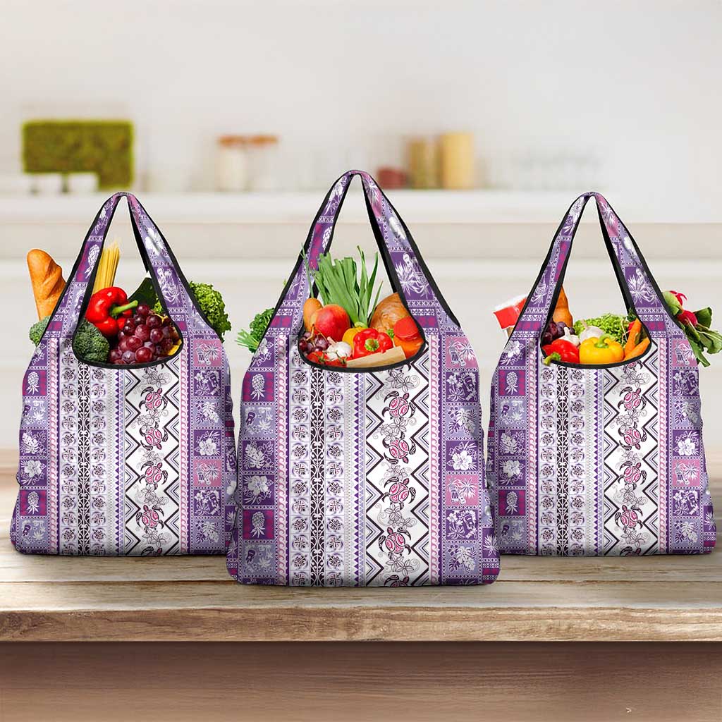Hawaii Makahiki Turtle Grocery Bag Violet Tapa Pattern LT05 3-pack One Size Violet - Polynesian Pride