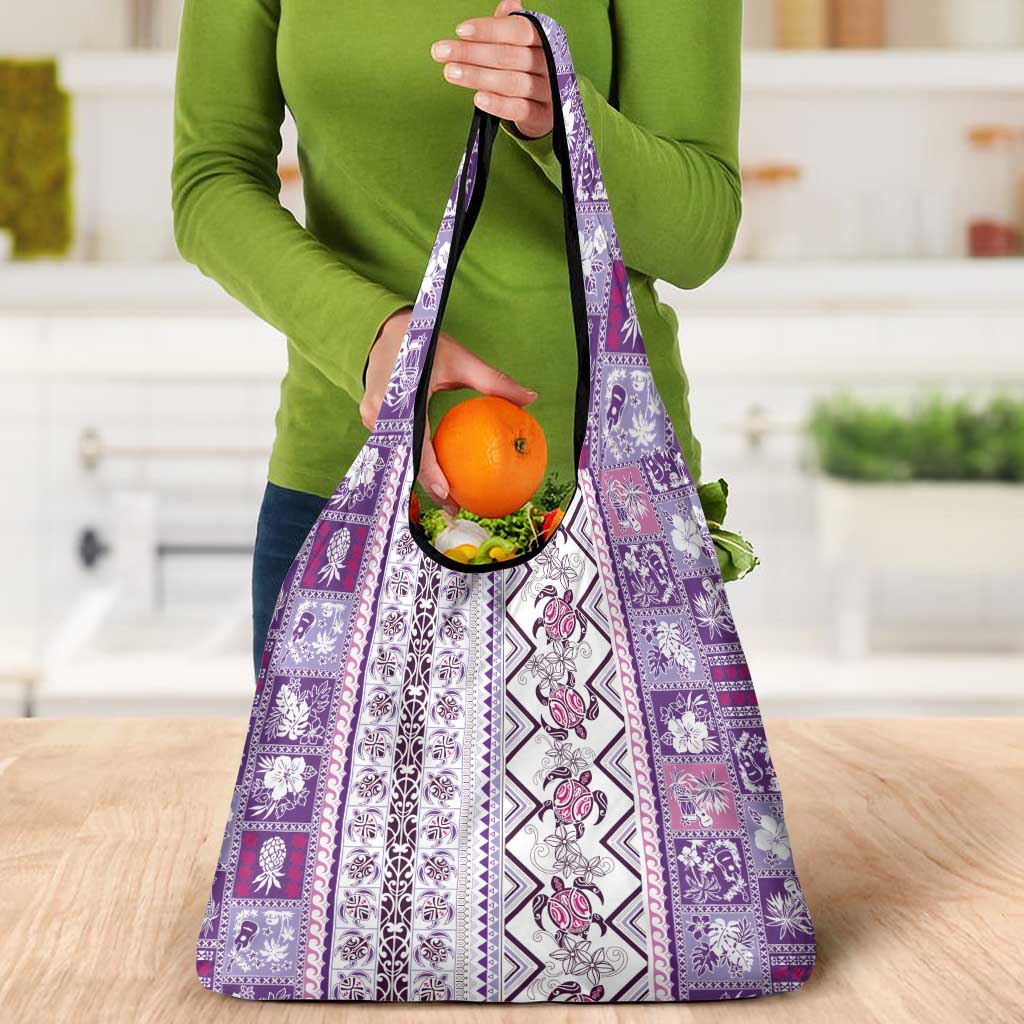 Hawaii Makahiki Turtle Grocery Bag Violet Tapa Pattern LT05 - Polynesian Pride