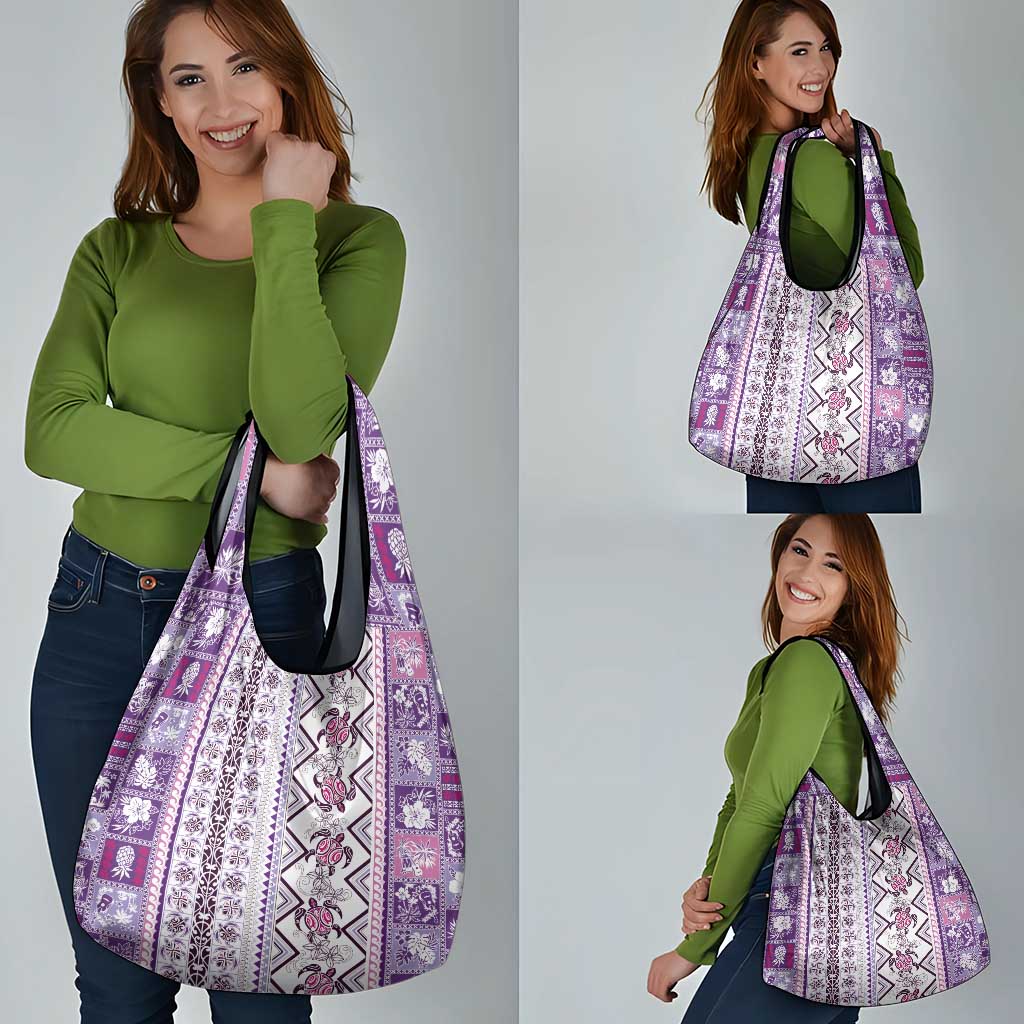 Hawaii Makahiki Turtle Grocery Bag Violet Tapa Pattern LT05 - Polynesian Pride