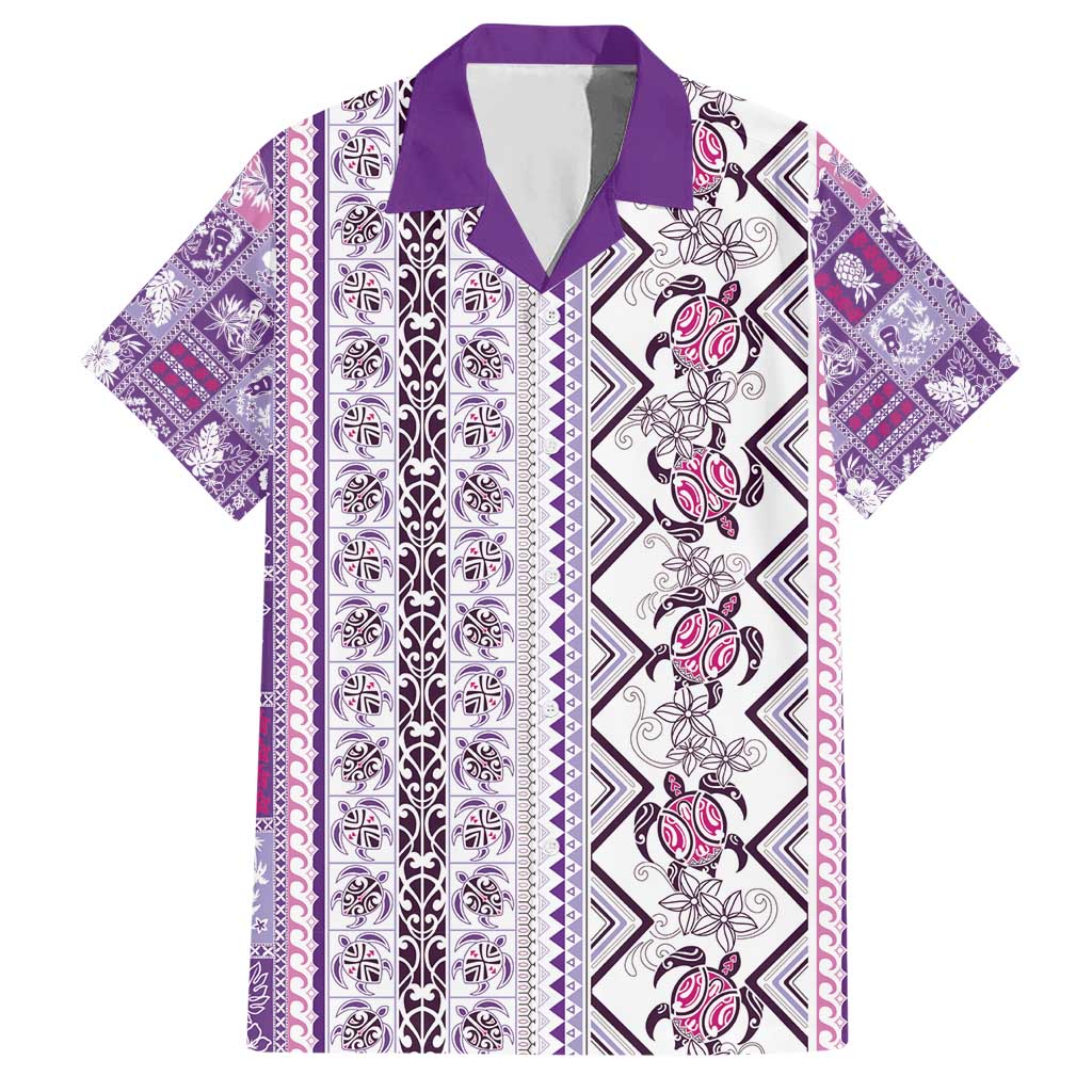 Hawaii Makahiki Turtle Hawaiian Shirt Violet Tapa Pattern LT05 Violet - Polynesian Pride