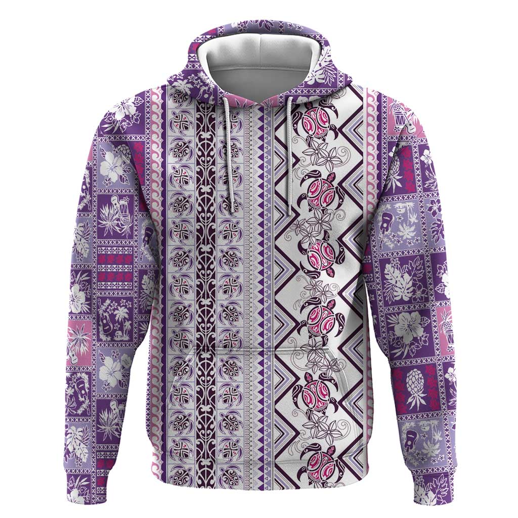 Hawaii Makahiki Turtle Hoodie Violet Tapa Pattern LT05 Pullover Hoodie Violet - Polynesian Pride