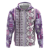 Hawaii Makahiki Turtle Hoodie Violet Tapa Pattern LT05 Zip Hoodie Violet - Polynesian Pride