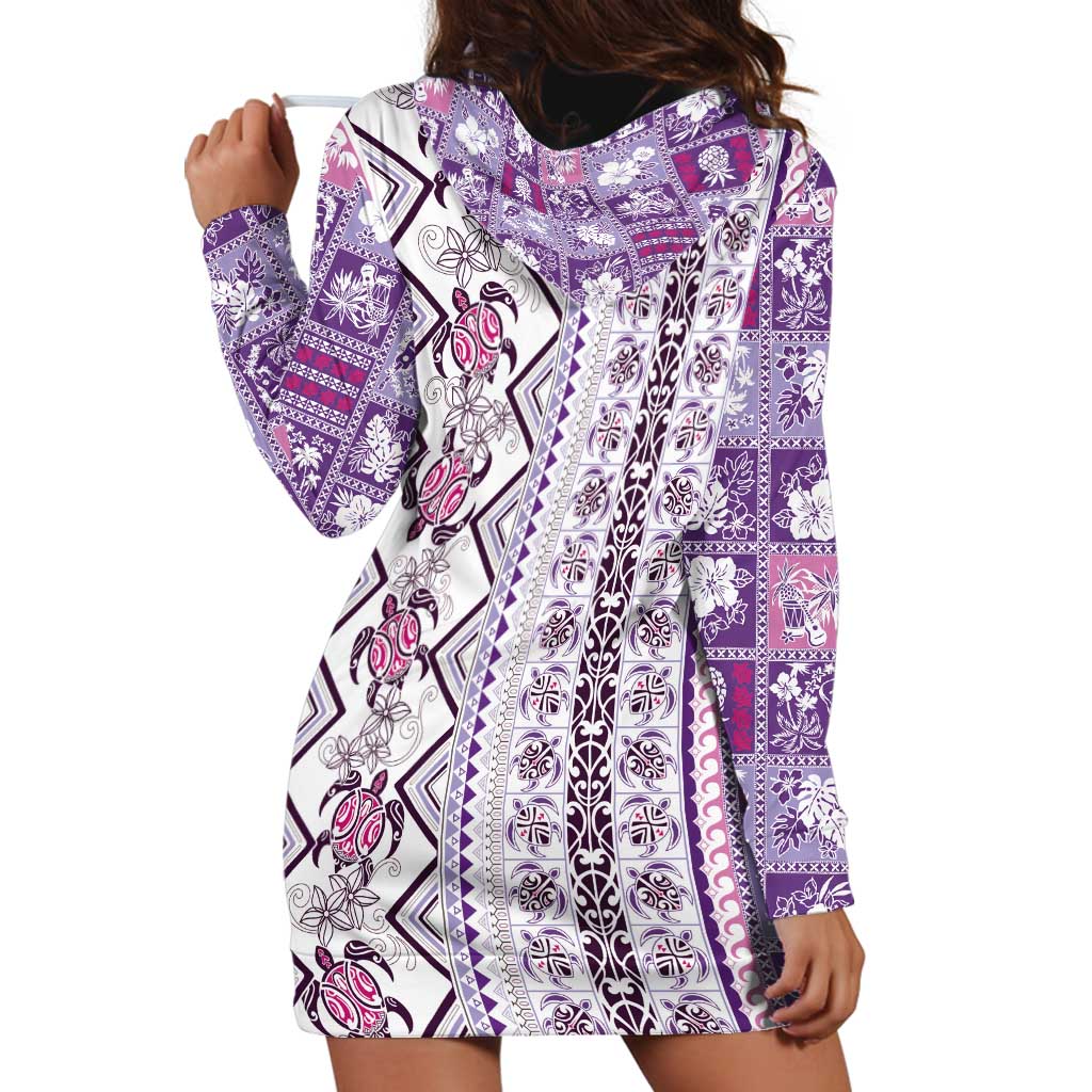 Hawaii Makahiki Turtle Hoodie Dress Violet Tapa Pattern LT05 - Polynesian Pride