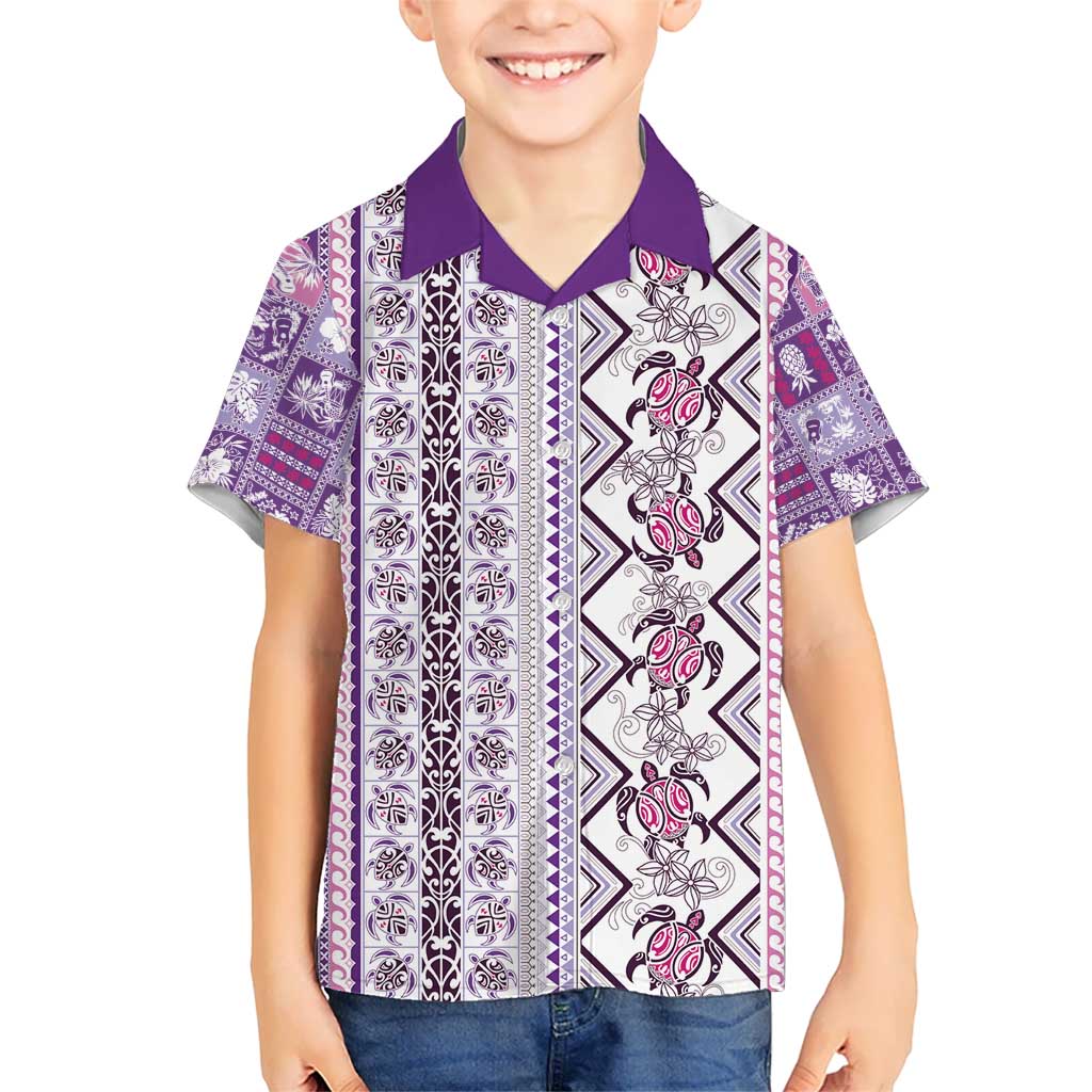 Hawaii Makahiki Turtle Kid Hawaiian Shirt Violet Tapa Pattern LT05 Kid Violet - Polynesian Pride