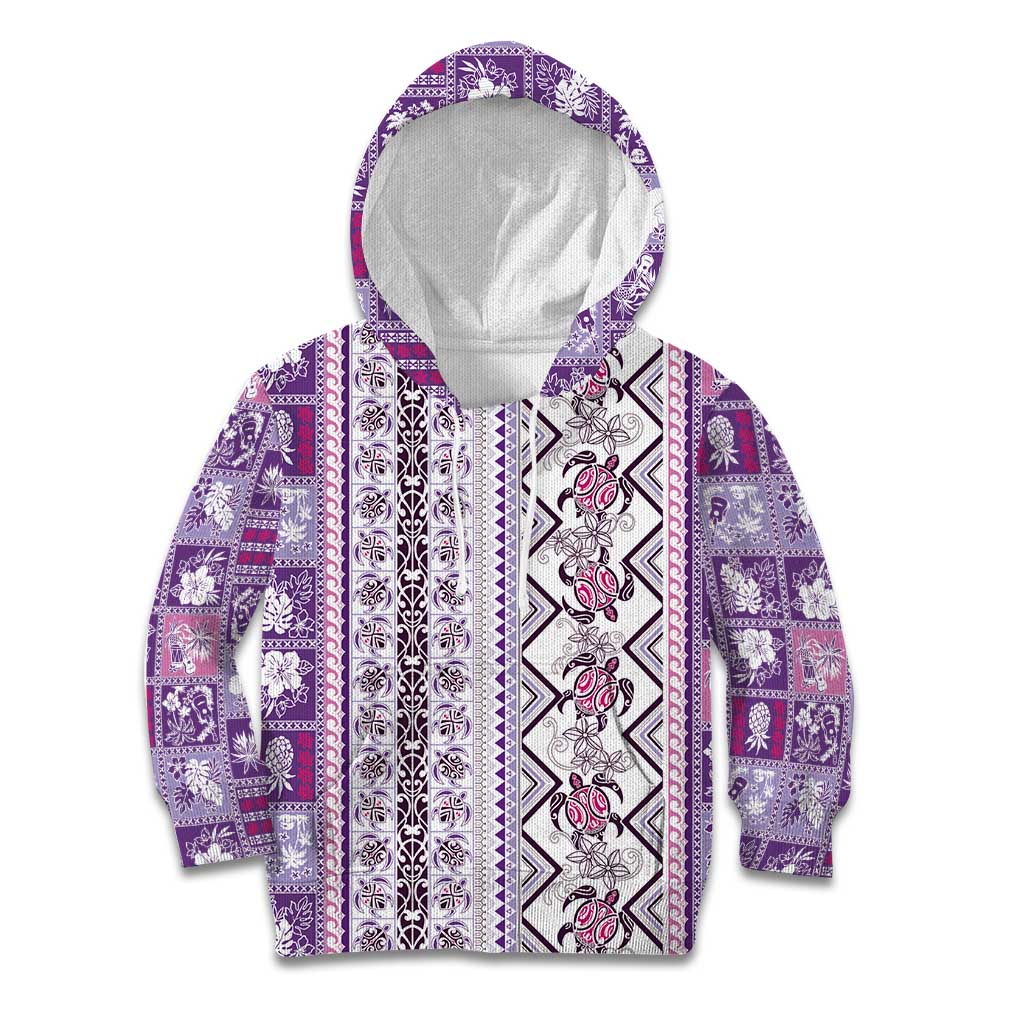 Hawaii Makahiki Turtle Kid Hoodie Violet Tapa Pattern LT05 Hoodie Violet - Polynesian Pride