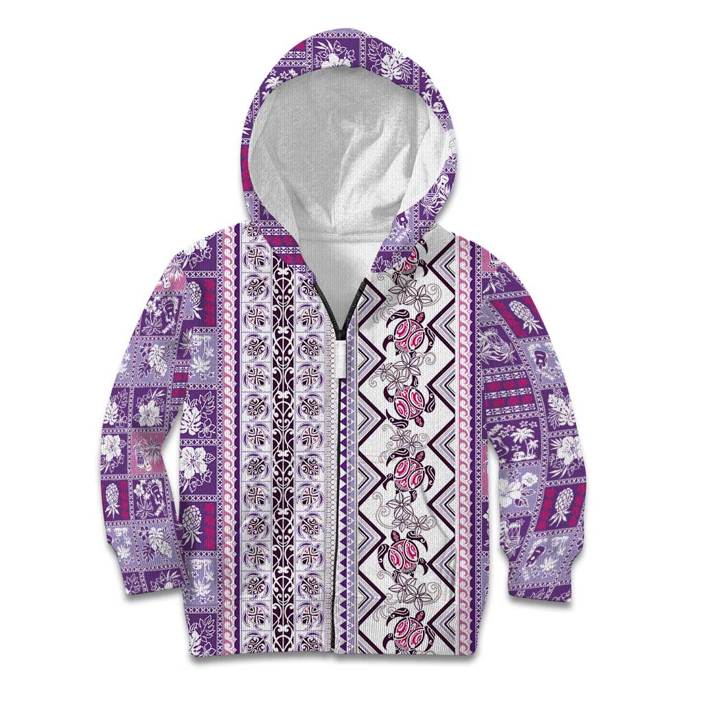 Hawaii Makahiki Turtle Kid Hoodie Violet Tapa Pattern LT05 Zip Hoodie Violet - Polynesian Pride