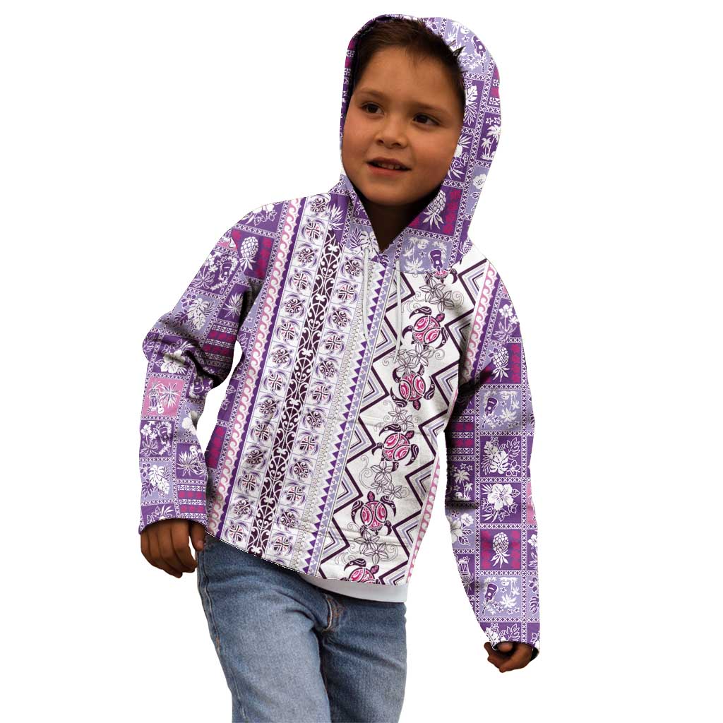 Hawaii Makahiki Turtle Kid Hoodie Violet Tapa Pattern LT05 - Polynesian Pride