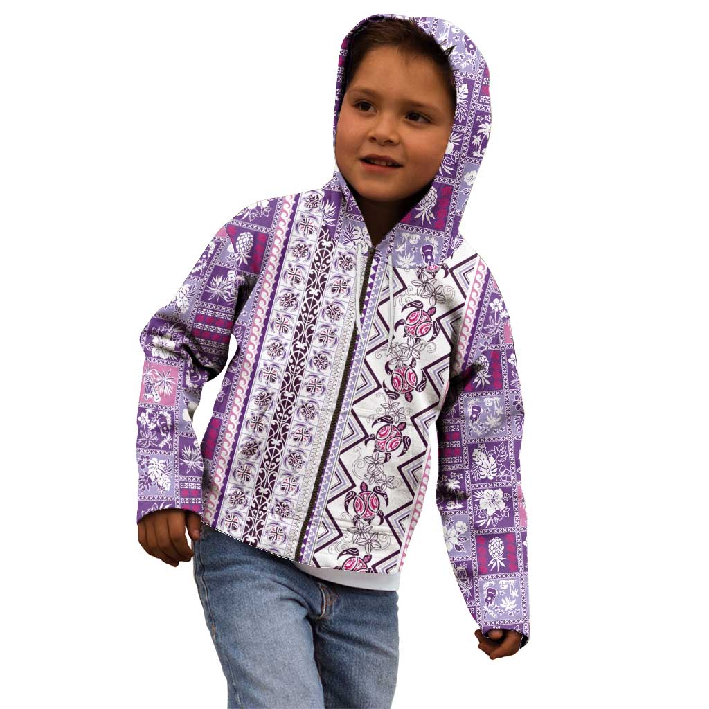 Hawaii Makahiki Turtle Kid Hoodie Violet Tapa Pattern LT05 - Polynesian Pride