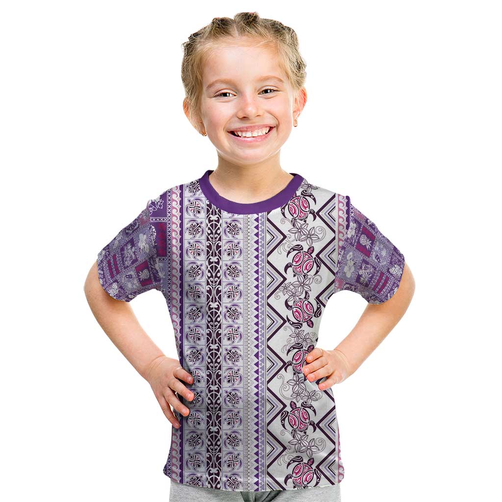 Hawaii Makahiki Turtle Kid T Shirt Violet Tapa Pattern LT05 Violet - Polynesian Pride