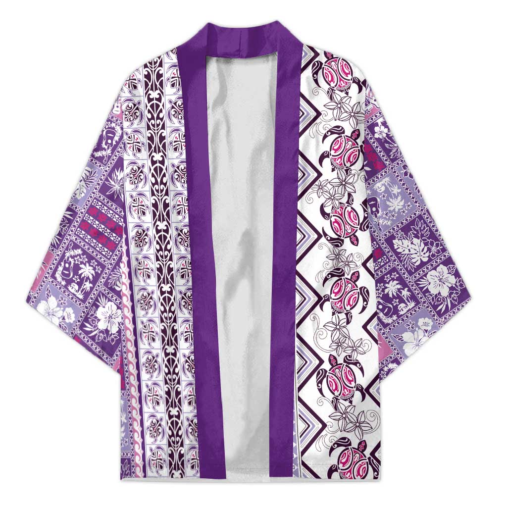 Hawaii Makahiki Turtle Kimono Violet Tapa Pattern LT05 Unisex Violet - Polynesian Pride