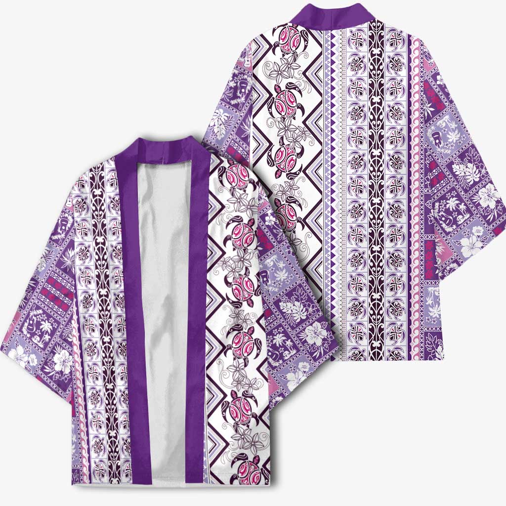 Hawaii Makahiki Turtle Kimono Violet Tapa Pattern LT05 - Polynesian Pride