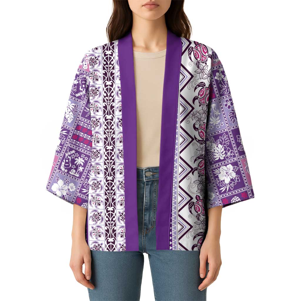 Hawaii Makahiki Turtle Kimono Violet Tapa Pattern LT05 - Polynesian Pride