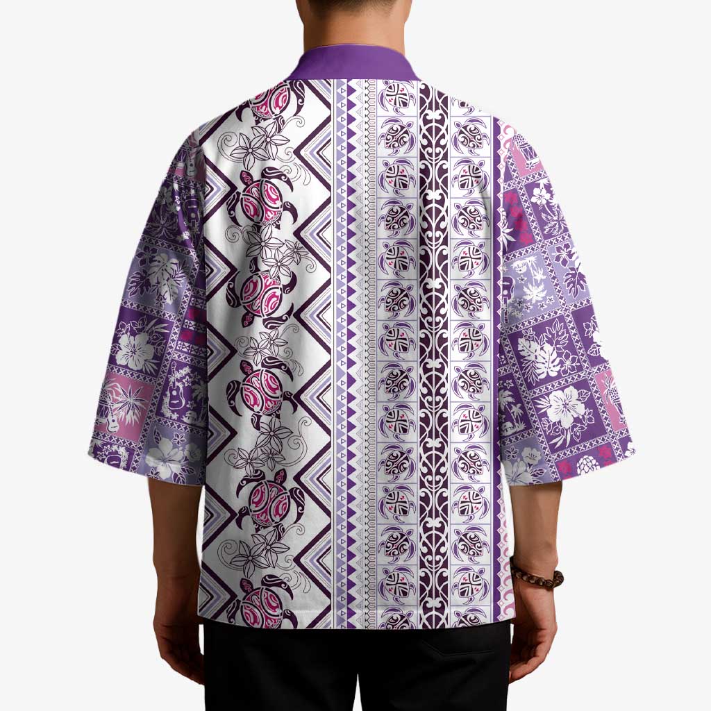Hawaii Makahiki Turtle Kimono Violet Tapa Pattern LT05 - Polynesian Pride