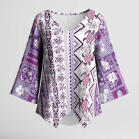 Hawaii Makahiki Turtle Kimono Sleeve Blouse Violet Tapa Pattern LT05 Female Violet - Polynesian Pride