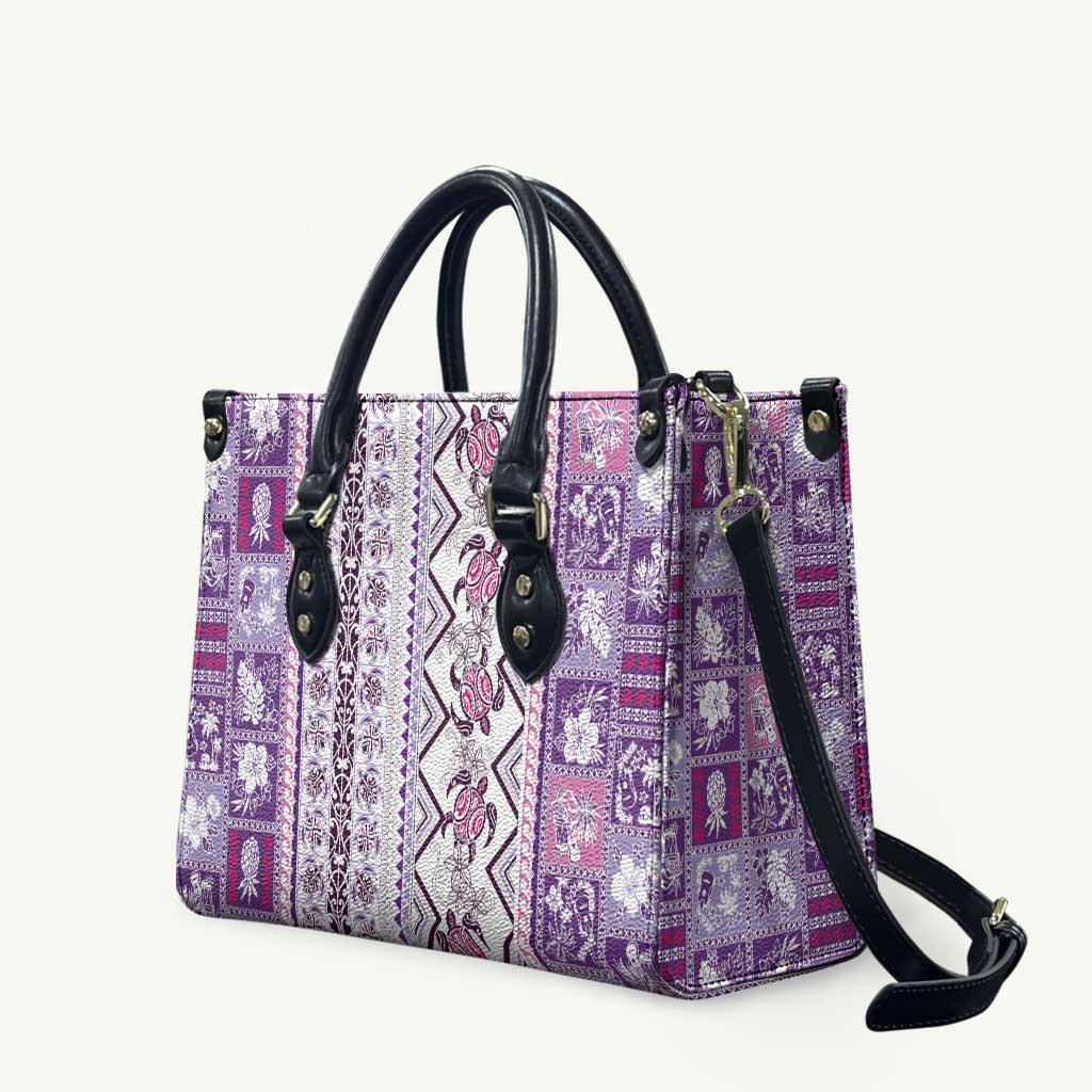 Hawaii Makahiki Turtle Leather Bag Violet Tapa Pattern LT05 Violet - Polynesian Pride