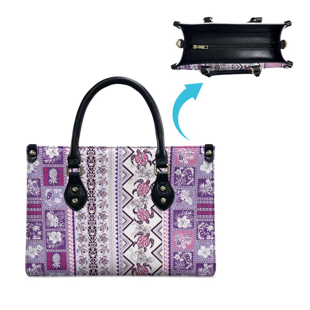 Hawaii Makahiki Turtle Leather Bag Violet Tapa Pattern LT05 - Polynesian Pride