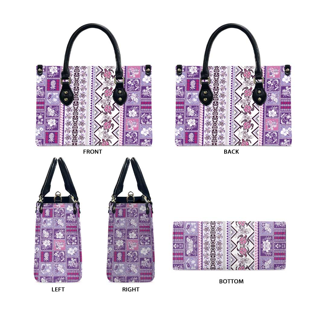 Hawaii Makahiki Turtle Leather Bag Violet Tapa Pattern LT05 - Polynesian Pride