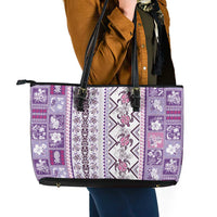 Hawaii Makahiki Turtle Leather Tote Bag Violet Tapa Pattern LT05 - Polynesian Pride