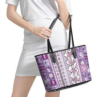 Hawaii Makahiki Turtle Leather Tote Bag Violet Tapa Pattern LT05 - Polynesian Pride