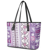 Hawaii Makahiki Turtle Leather Tote Bag Violet Tapa Pattern LT05 - Polynesian Pride