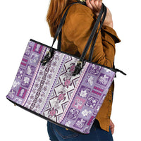 Hawaii Makahiki Turtle Leather Tote Bag Violet Tapa Pattern LT05 - Polynesian Pride