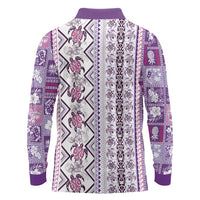 Hawaii Makahiki Turtle Long Sleeve Polo Shirt Violet Tapa Pattern LT05 - Polynesian Pride