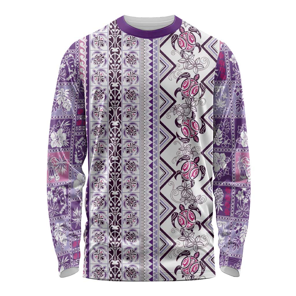 Hawaii Makahiki Turtle Long Sleeve Shirt Violet Tapa Pattern LT05 Unisex Violet - Polynesian Pride