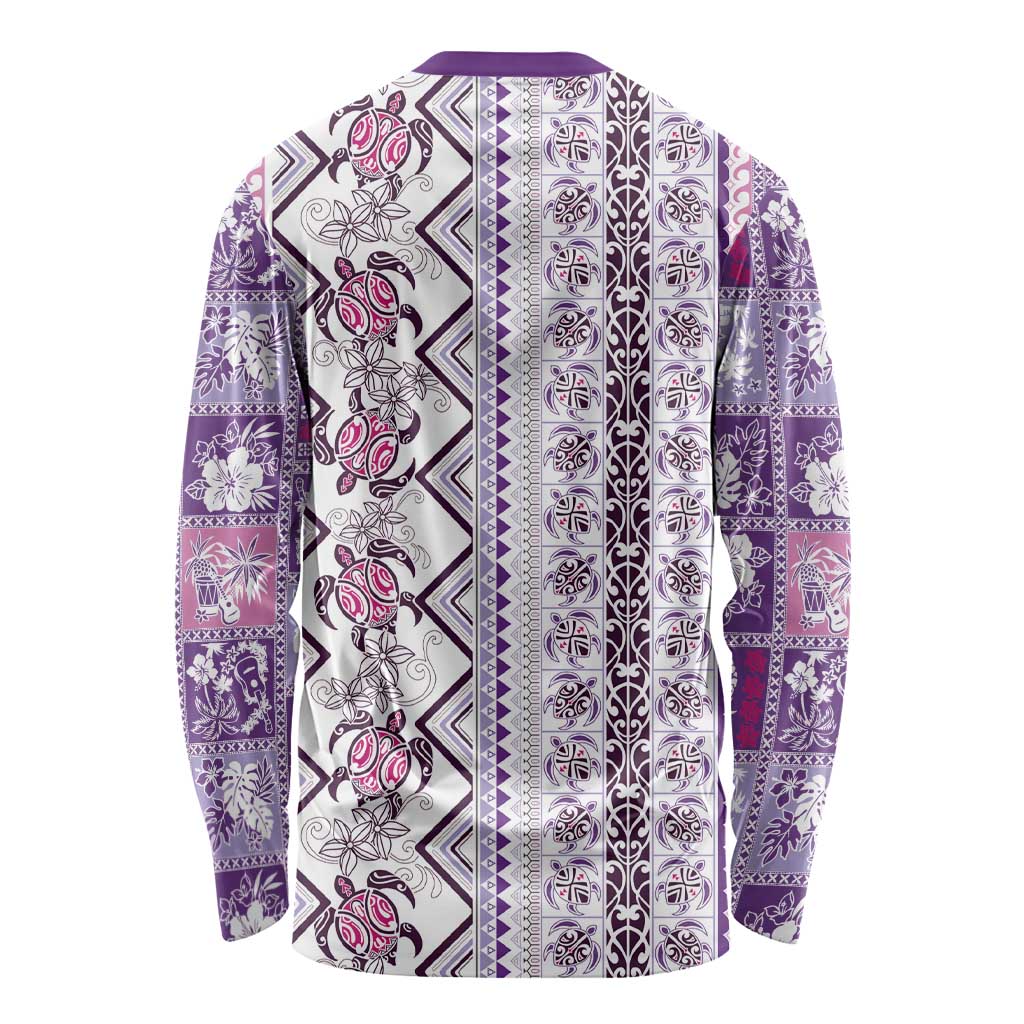 Hawaii Makahiki Turtle Long Sleeve Shirt Violet Tapa Pattern LT05 - Polynesian Pride