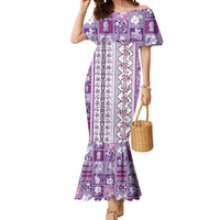 Hawaii Makahiki Turtle Mermaid Dress Violet Tapa Pattern LT05 Women Violet - Polynesian Pride