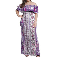 Hawaii Makahiki Turtle Off Shoulder Maxi Dress Violet Tapa Pattern LT05 Women Violet - Polynesian Pride