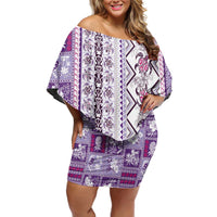 Hawaii Makahiki Turtle Off Shoulder Short Dress Violet Tapa Pattern LT05 Women Violet - Polynesian Pride