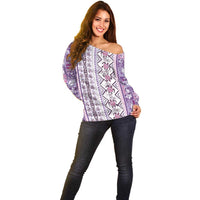 Hawaii Makahiki Turtle Off Shoulder Sweater Violet Tapa Pattern LT05 - Polynesian Pride