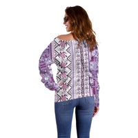 Hawaii Makahiki Turtle Off Shoulder Sweater Violet Tapa Pattern LT05 - Polynesian Pride