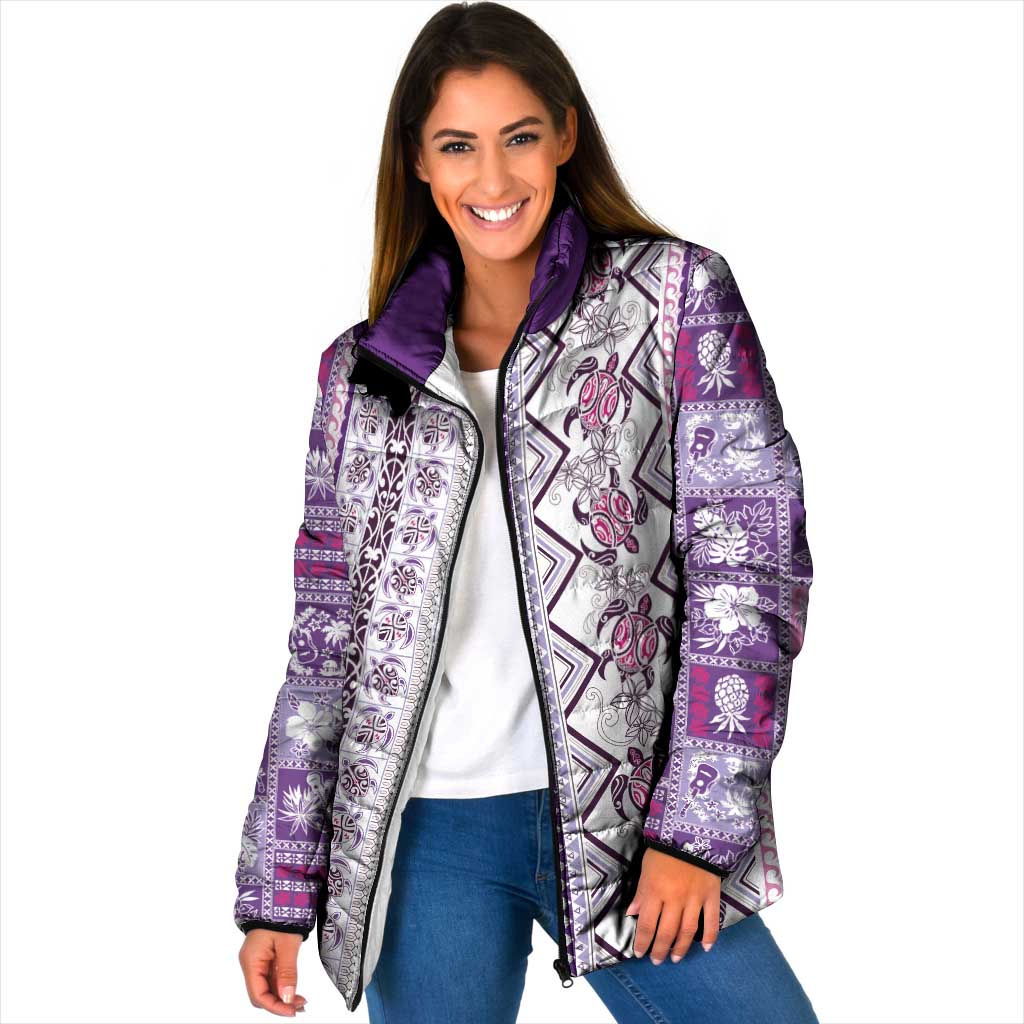 Hawaii Makahiki Turtle Padded Jacket Violet Tapa Pattern LT05 Women Violet - Polynesian Pride