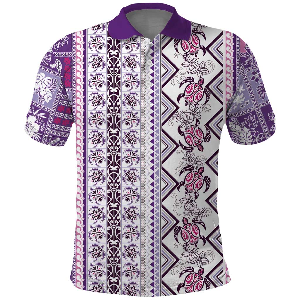 Hawaii Makahiki Turtle Polo Shirt Violet Tapa Pattern LT05 Violet - Polynesian Pride