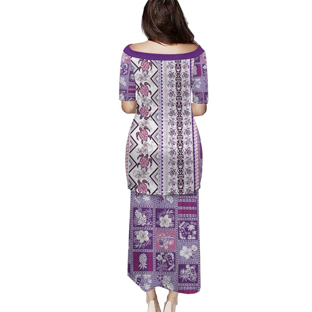 Hawaii Makahiki Turtle Puletasi Violet Tapa Pattern LT05 - Polynesian Pride
