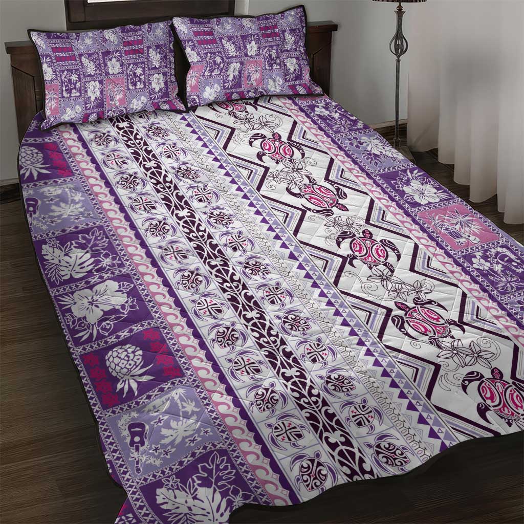 Hawaii Makahiki Turtle Quilt Bed Set Violet Tapa Pattern LT05 Violet - Polynesian Pride