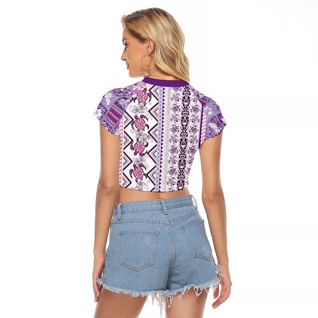 Hawaii Makahiki Turtle Raglan Cropped T Shirt Violet Tapa Pattern LT05 - Polynesian Pride