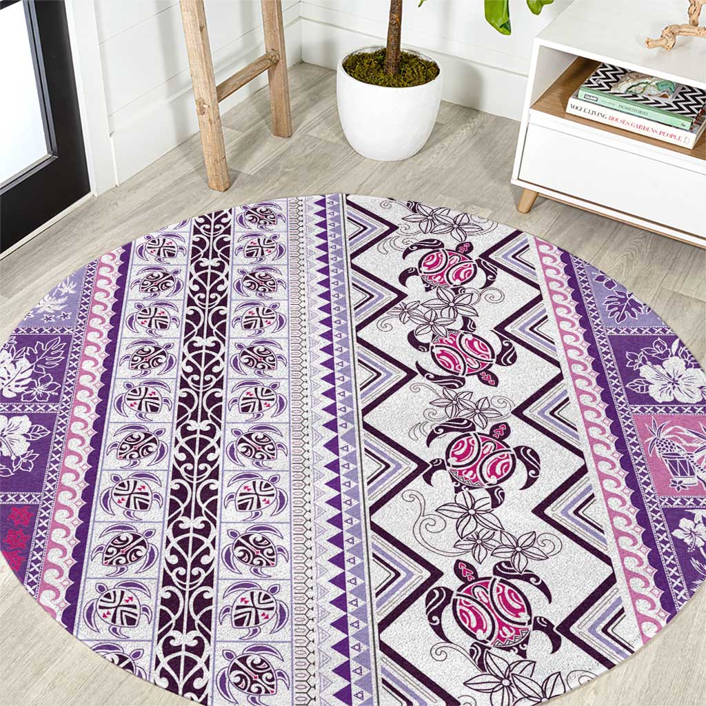 Hawaii Makahiki Turtle Round Carpet Violet Tapa Pattern LT05 Violet - Polynesian Pride