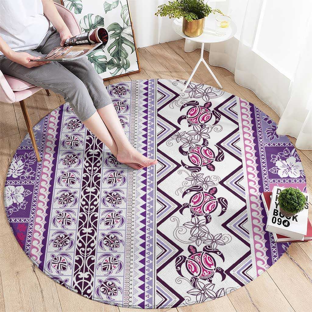 Hawaii Makahiki Turtle Round Carpet Violet Tapa Pattern LT05 - Polynesian Pride
