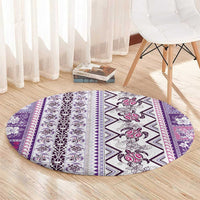Hawaii Makahiki Turtle Round Carpet Violet Tapa Pattern LT05 - Polynesian Pride