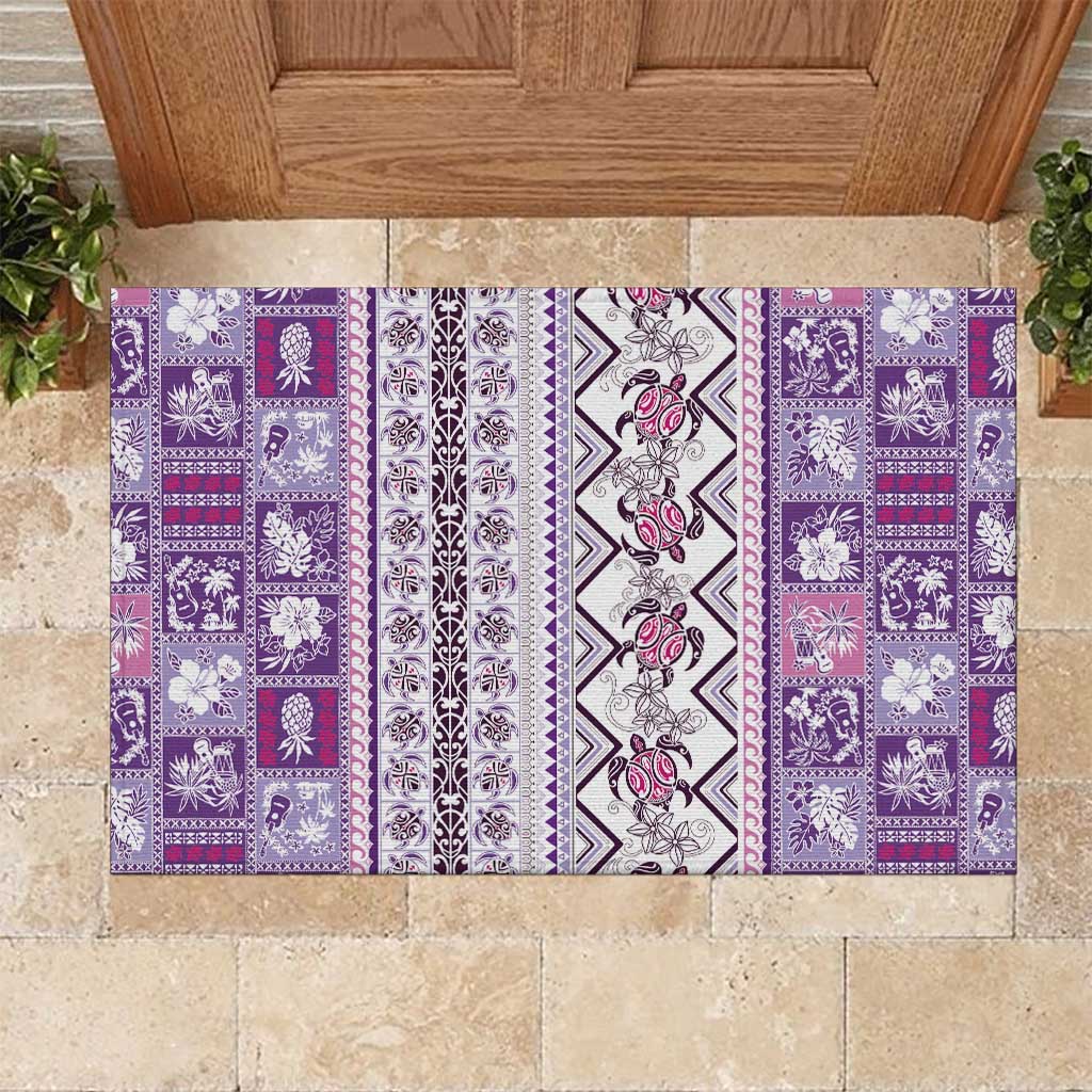 Hawaii Makahiki Turtle Rubber Doormat Violet Tapa Pattern LT05 Violet - Polynesian Pride