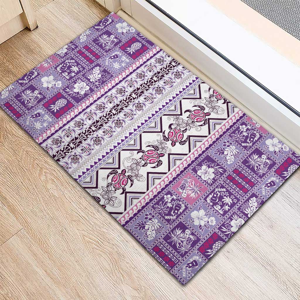 Hawaii Makahiki Turtle Rubber Doormat Violet Tapa Pattern LT05 - Polynesian Pride