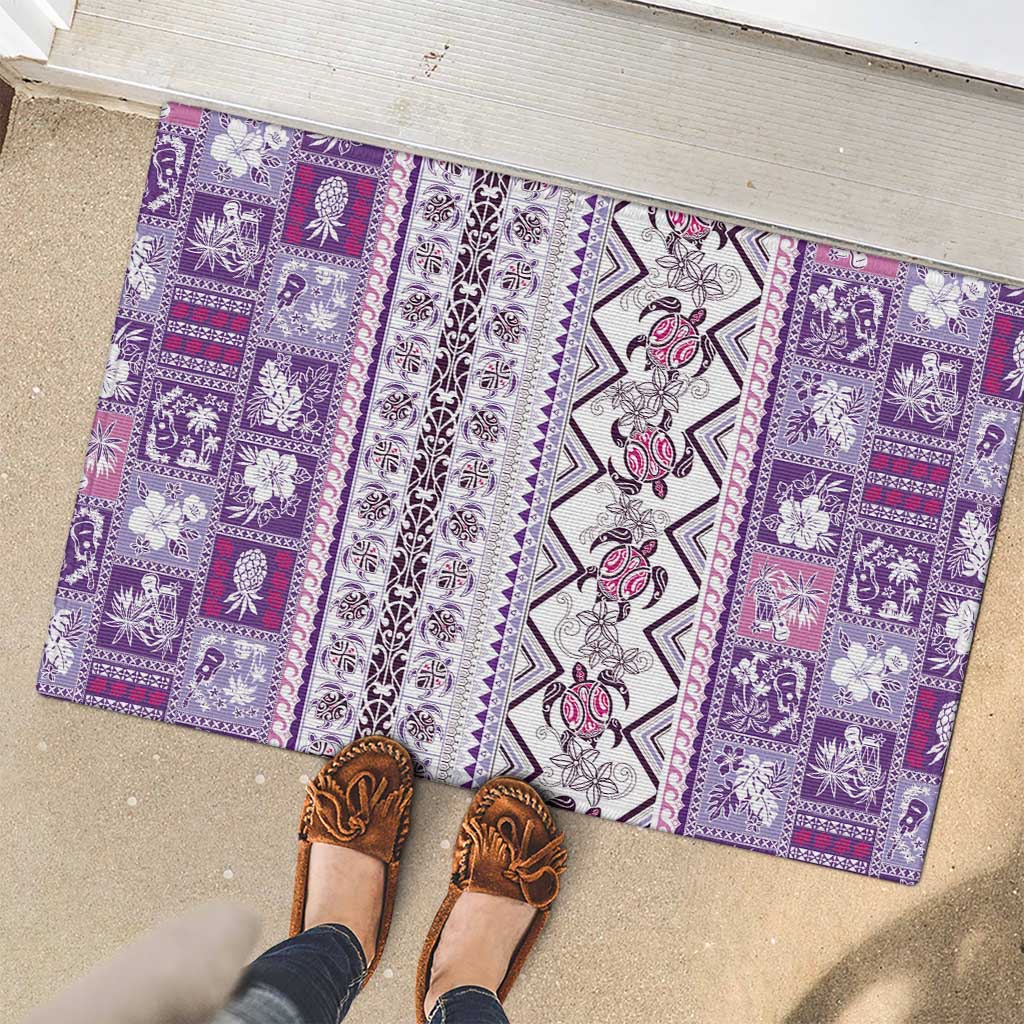 Hawaii Makahiki Turtle Rubber Doormat Violet Tapa Pattern LT05 - Polynesian Pride