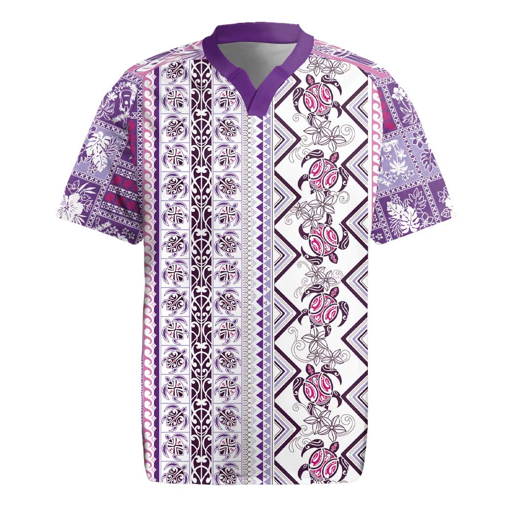 Hawaii Makahiki Turtle Rugby Jersey Violet Tapa Pattern LT05 Violet - Polynesian Pride