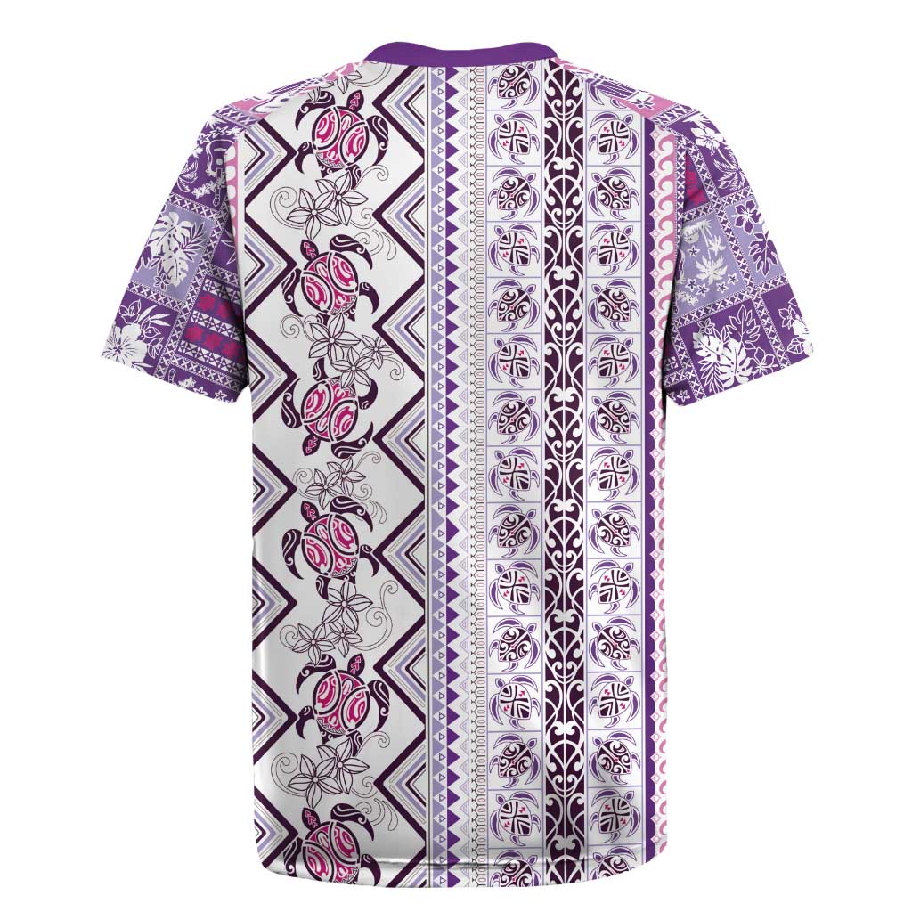 Hawaii Makahiki Turtle Rugby Jersey Violet Tapa Pattern LT05 - Polynesian Pride
