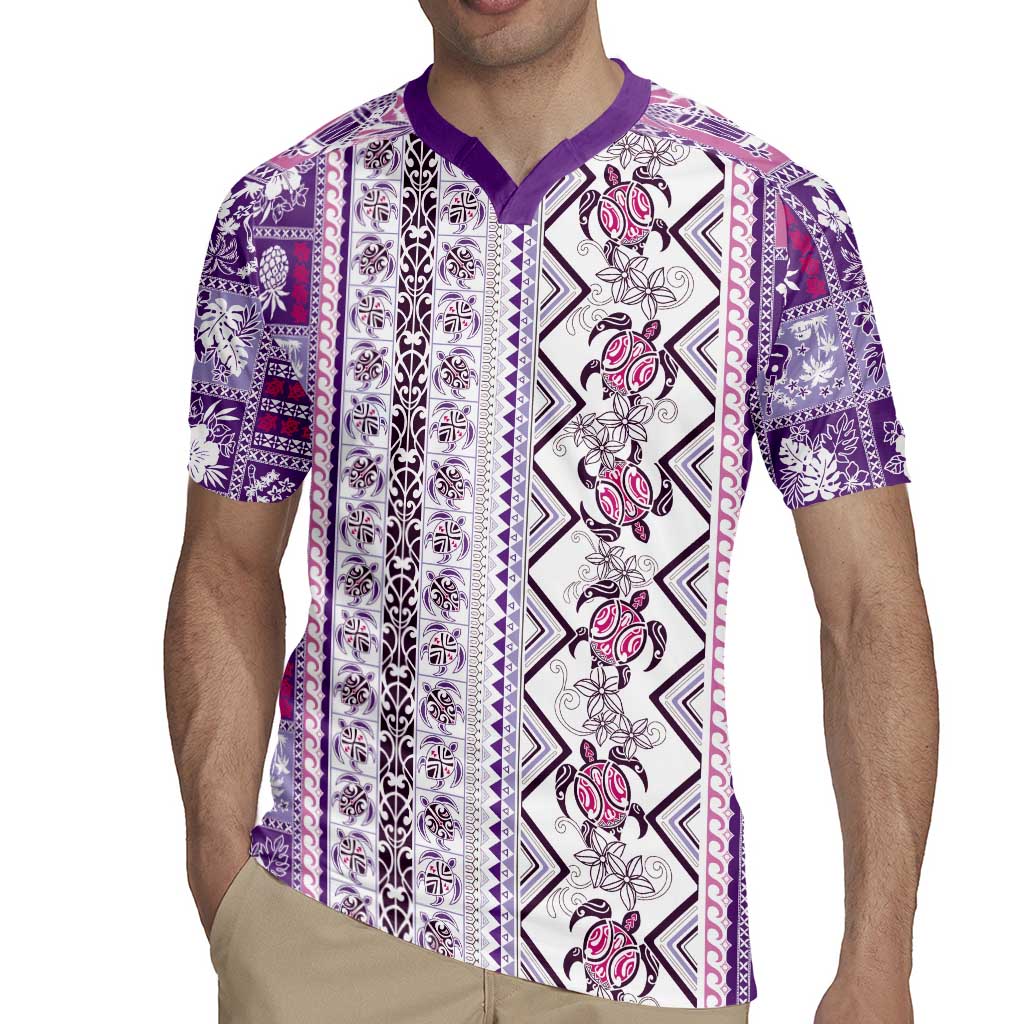 Hawaii Makahiki Turtle Rugby Jersey Violet Tapa Pattern LT05 - Polynesian Pride