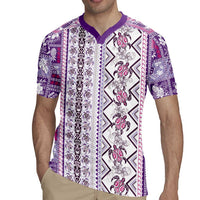 Hawaii Makahiki Turtle Rugby Jersey Violet Tapa Pattern LT05 - Polynesian Pride
