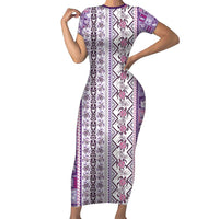 Hawaii Makahiki Turtle Short Sleeve Bodycon Dress Violet Tapa Pattern LT05 Long Dress Violet - Polynesian Pride